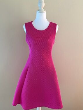 Dkny Sleeveless Fuchsia Textured A-Line Midi Dress